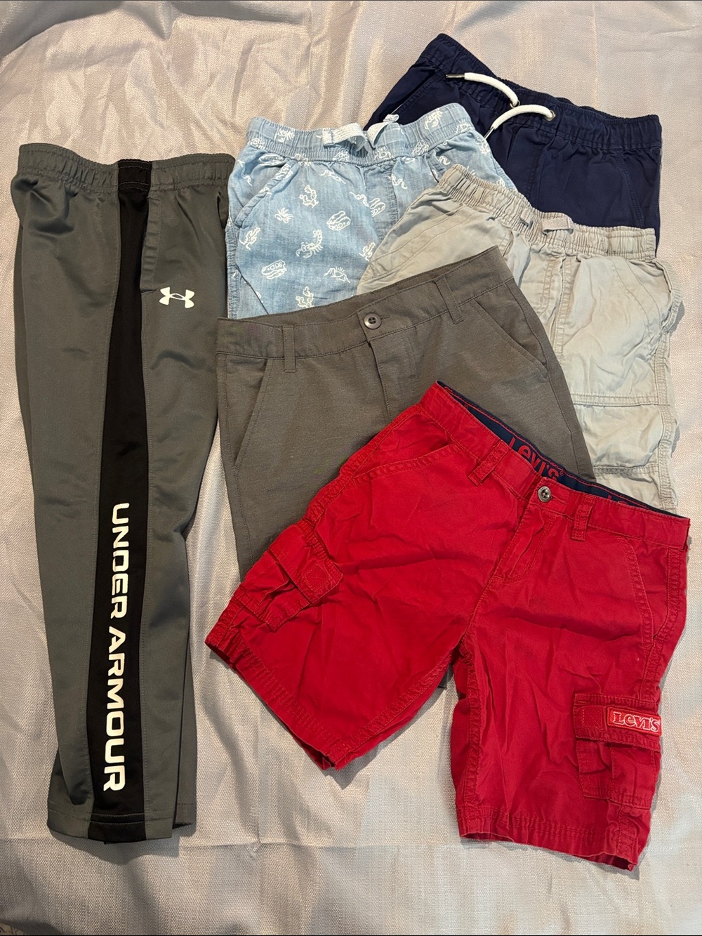 Five pairs of shorts and one pair of joggers